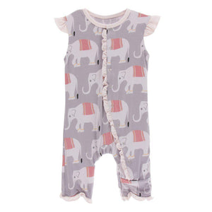 KicKee Pants, Baby Girl Apparel - Rompers,  Kickee Pants - Print Ruffle Tank Romper - Feather India Elephant