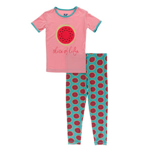 KicKee Pants, Girl - Pajamas,  Kickee Pants - Short Sleeve Piece Print Pajama Set - Neptune Watermelon