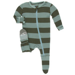 KicKee Pants, Baby Boy Apparel - Pajamas,  KicKee Pants - Print Footie with Zipper - Paleontology Fauna Stripe