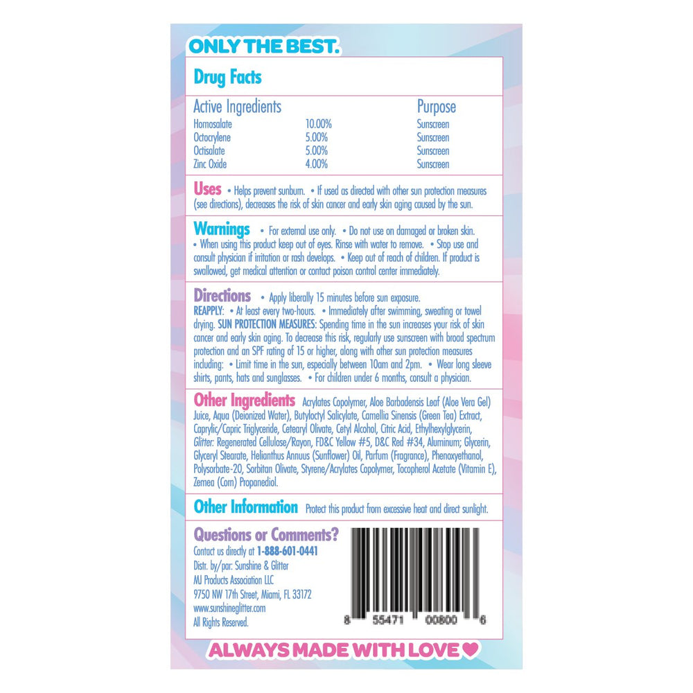 Sunshine Glitter, Gifts - Beauty & Wellness,  Cotton Candy | Glitter Sunscreen | Iridescent | SPF50+ | 4 oz.