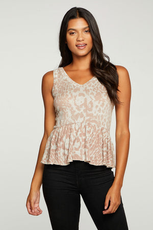 LINEN JERSEY RUFFLE PEPLUM DOUBLE V TANK - Eden Lifestyle