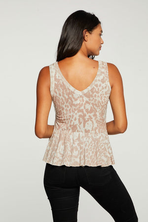 LINEN JERSEY RUFFLE PEPLUM DOUBLE V TANK - Eden Lifestyle