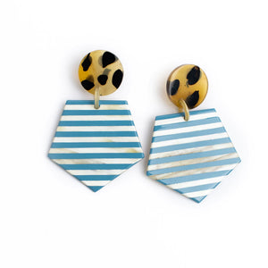 Large Blue Striped Anchor Earrings - Eden Lifestyle