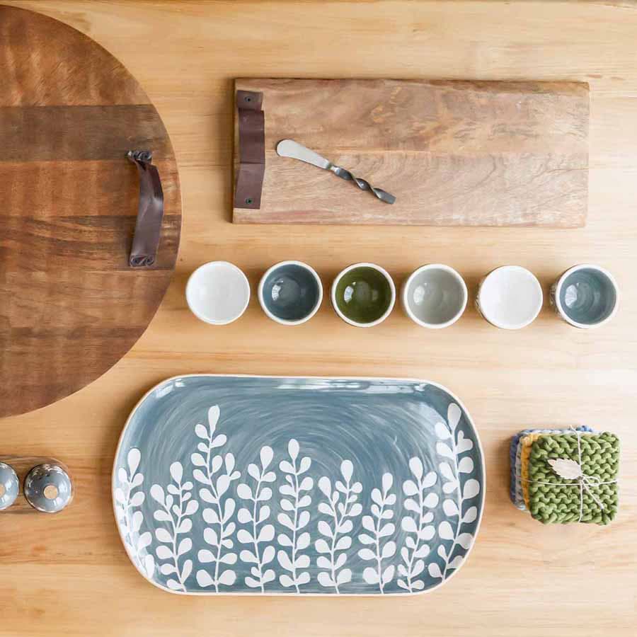 Mud Pie Blue Leaf Platter - Eden Lifestyle