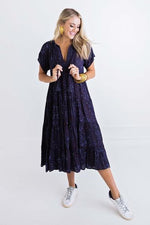 Blue Leopard Midi Tier Dress - Eden Lifestyle
