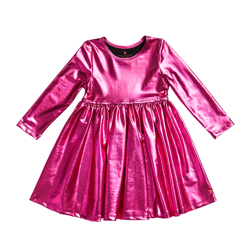 Pink Chicken, Girl - Dresses,  Pink Chicken Liza Lame Dress Pink Metallic