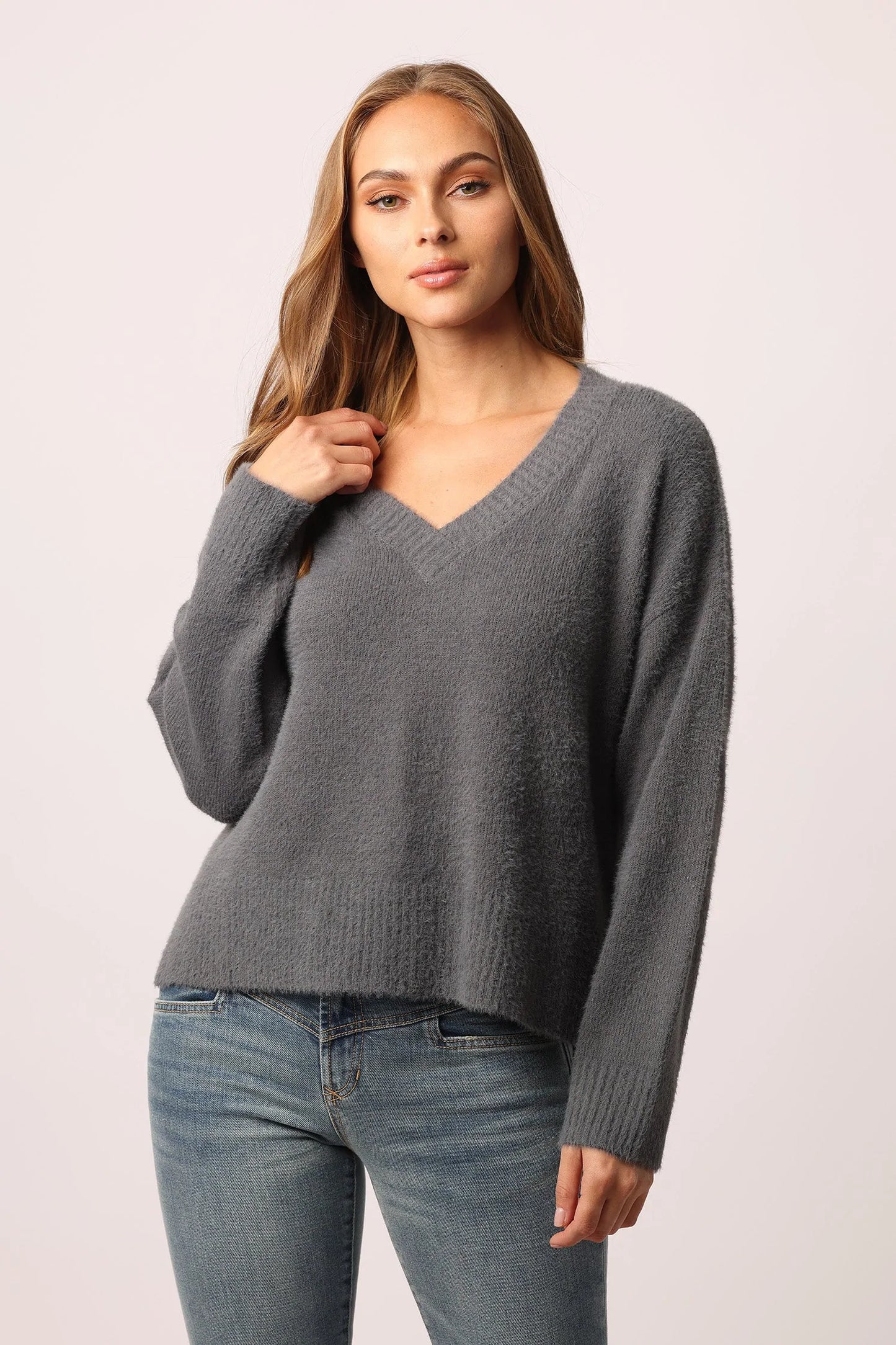 Margarita V-Neck Long Sleeve Sweater Dark Grey - Eden Lifestyle