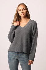 Margarita V-Neck Long Sleeve Sweater Dark Grey - Eden Lifestyle