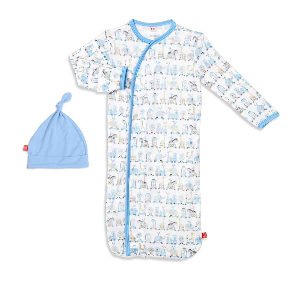 Magnificent Baby, Baby Boy Apparel - Pajamas,  Magnetic Me by Magnificent Baby Blue Taj Express Modal Magnetic Gown & Hat Set