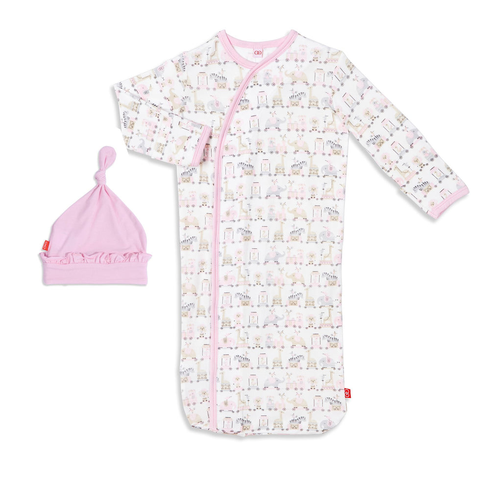 Magnificent Baby, Baby Girl Apparel - Pajamas,  Magnetic Me by Magnificent Baby Pink Taj Express Modal Magnetic Gown & Hat Set