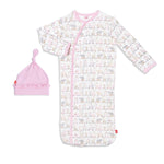 Magnificent Baby, Baby Girl Apparel - Pajamas,  Magnetic Me by Magnificent Baby Pink Taj Express Modal Magnetic Gown & Hat Set