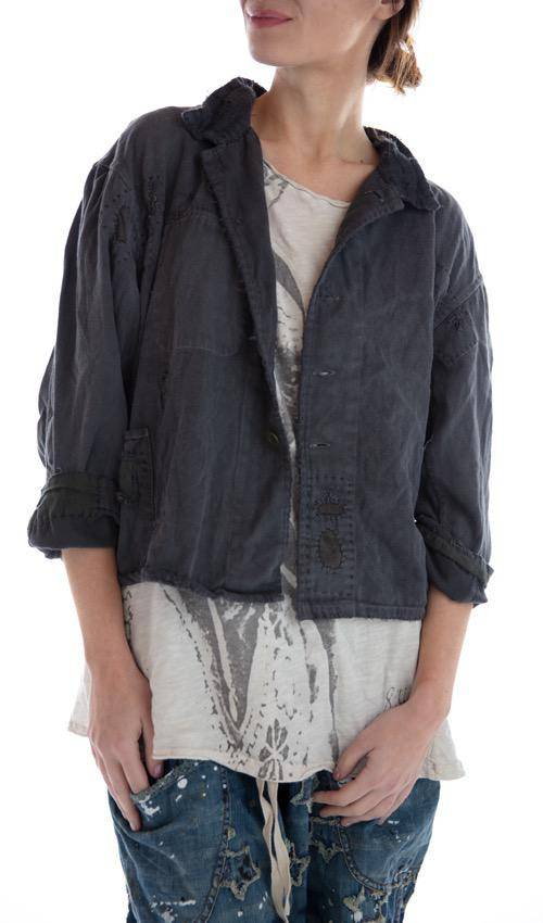 Magnolia Pearl, Magnolia Pearl,  Magnolia Pearl Cotton Twill Hey Joe Jacket with Cotton Linen Collar, Patching, Mending, Distressing and Mixed Buttons