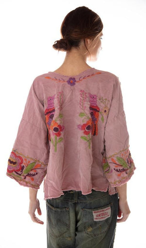 Magnolia Pearl, Magnolia Pearl,  Magnolia Pearl Woven Cotton Marguerite Hand Embroidered Blouse with Fading, Distressing and Raw Edges