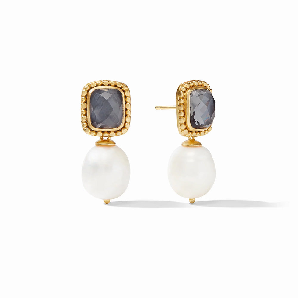 Marbella Earring Gold Iridescent Charcoal Blue and Freshwater Pearl - Eden Lifestyle