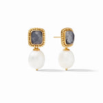 Marbella Earring Gold Iridescent Charcoal Blue and Freshwater Pearl - Eden Lifestyle