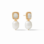 Marbella Earring Gold Iridescent Clear Crystal and Freshwater Pearl - Eden Lifestyle