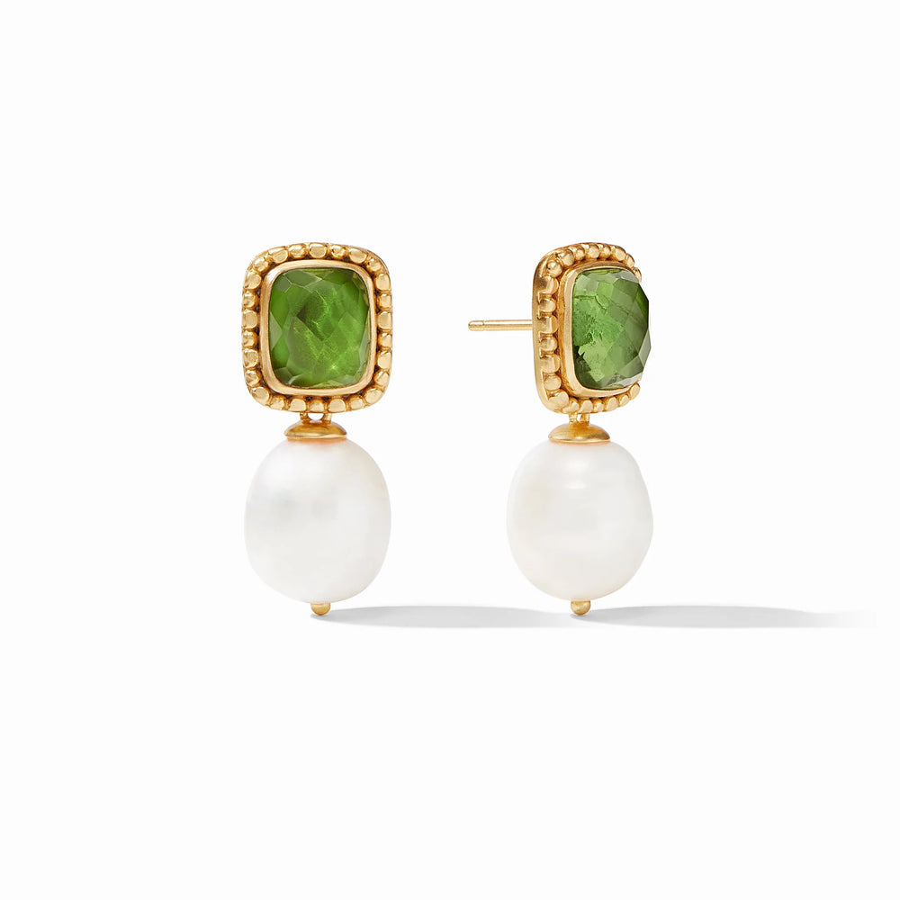 Marbella Earring Gold Iridescent Jade Green and Freshwater Pearl - Eden Lifestyle