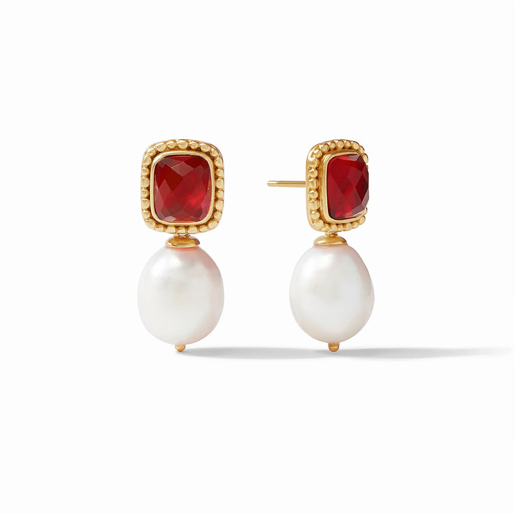 Julie Vos Marbella Hoop and Charm Earring Iridescent Ruby Red and Freshwater Pearl - Eden Lifestyle
