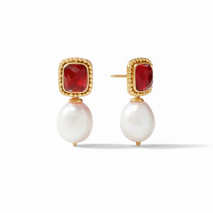 Julie Vos Marbella Hoop and Charm Earring Iridescent Ruby Red and Freshwater Pearl - Eden Lifestyle