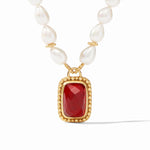 Marbella Statement Necklace Iridscent Ruby Red and Freshwater Pearl - Eden Lifestyle