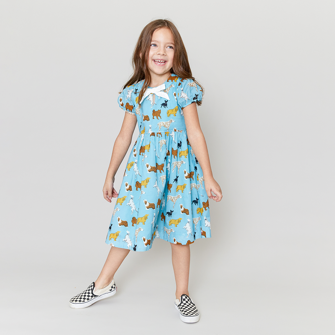 Pink Chicken Margaret Dress - Sky Blue Dogs - Eden Lifestyle