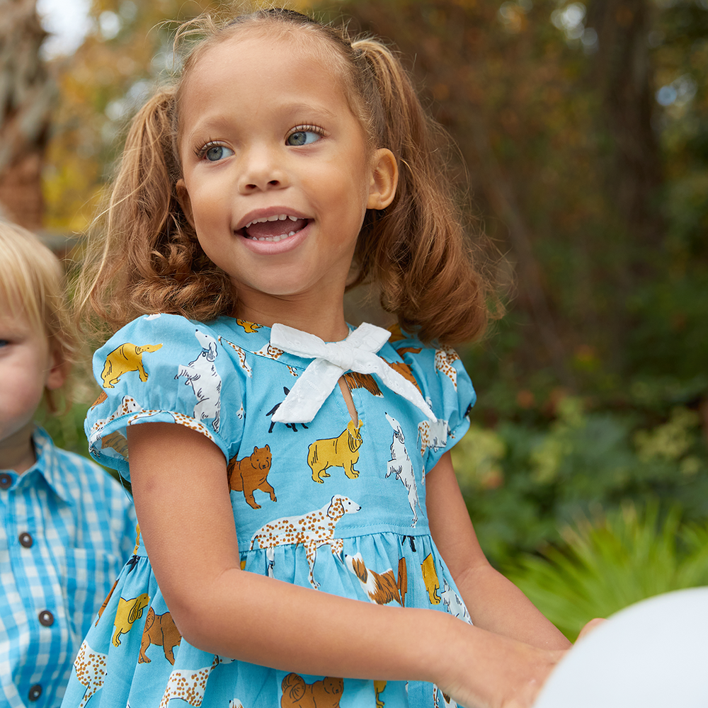 Pink Chicken Margaret Dress - Sky Blue Dogs - Eden Lifestyle