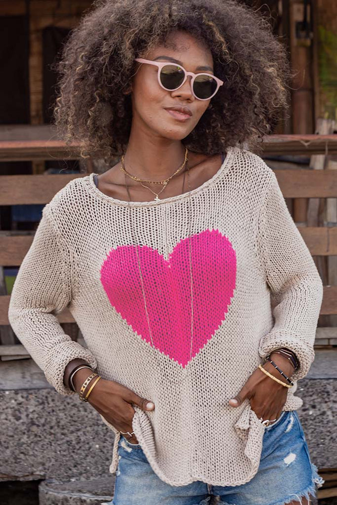 Maui Heart Crew Cotton Sweater - Eden Lifestyle