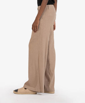 Meg Linen Wide Leg Pants (Khaki) - Eden Lifestyle