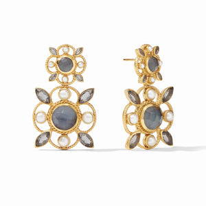 Monaco Statement Earring Gold Charcoal Blue and Pearl Accents - Eden Lifestyle