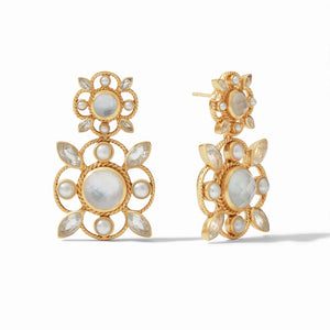 Monaco Statement Earring Gold Iridescent Clear Crystal and Pearl Accents - Eden Lifestyle