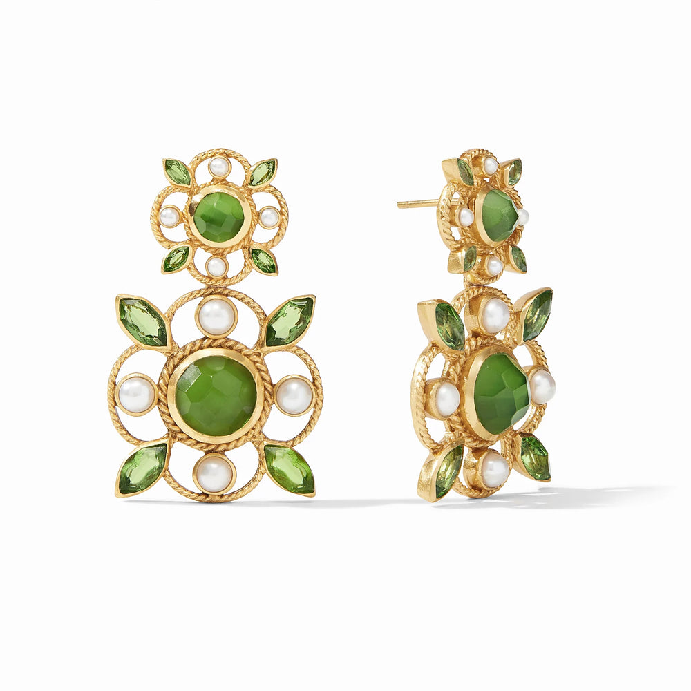 Monaco Statement Earring Gold Jade Green and Pearl Accents - Eden Lifestyle