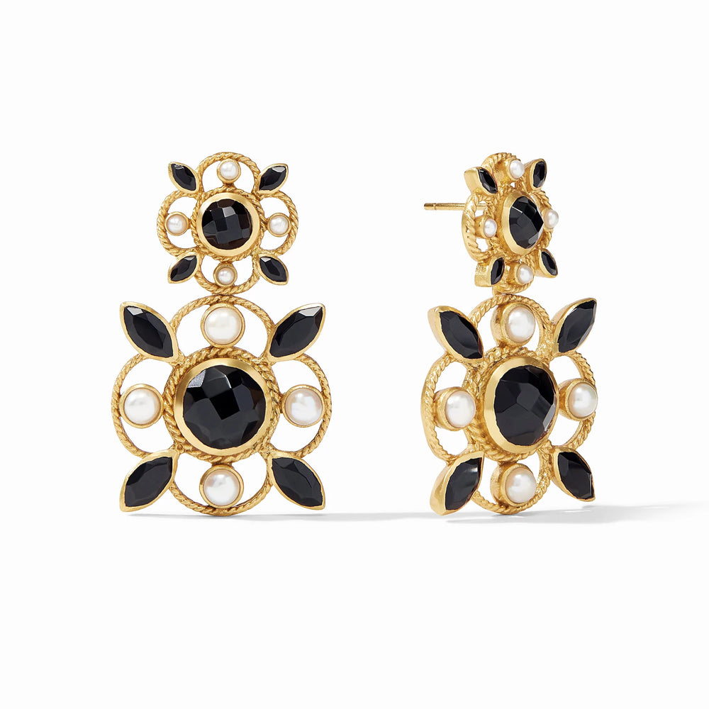 Monaco Statement Earring Gold Obsidian Black and Pearl Accents - Eden Lifestyle