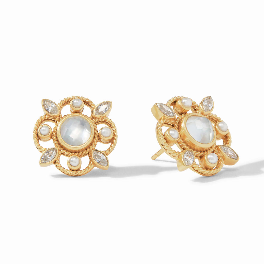Monaco Stud Gold Iridescent Clear Crystal and Pearl Accents - Eden Lifestyle