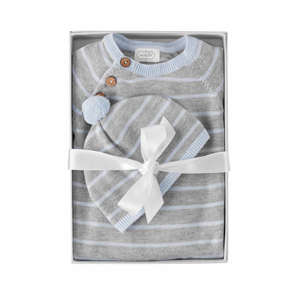 Mud Pie, Baby Boy Apparel - Outfit Sets,  Mud Pie - Blue and Gray Knit Baby Bodysuits Gift Set