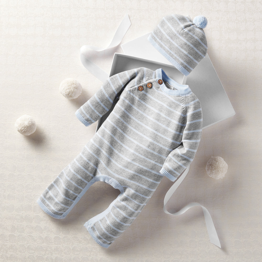 Mud Pie, Baby Boy Apparel - Outfit Sets,  Mud Pie - Blue and Gray Knit Baby Bodysuits Gift Set
