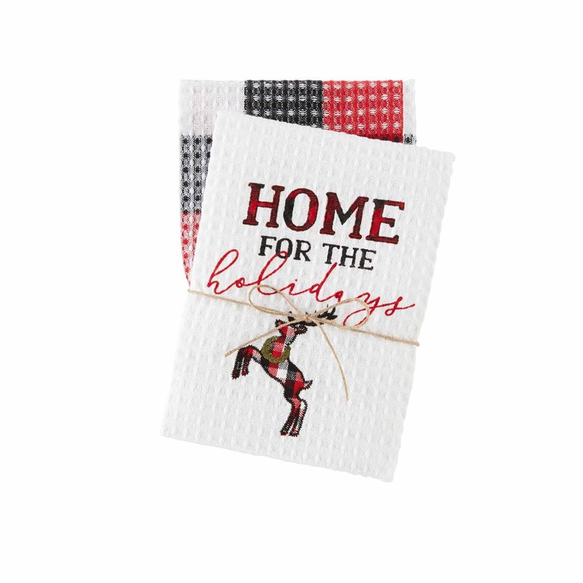 Mud Pie Merry Dish Towel Set, Buffalo Plaid