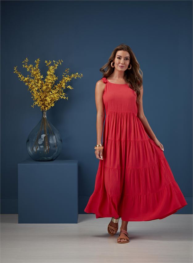 Mud Pie, Women - Dresses,  Mud Pie - Coral Mimi Tiered Maxi Dress
