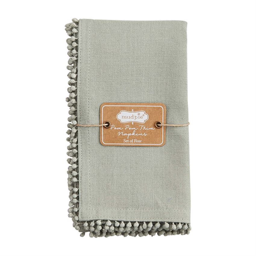 Mud Pie - Gray Cotton Pom Napkin Set - Eden Lifestyle