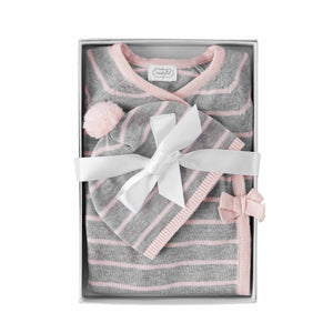 Mud Pie, Baby Girl Apparel - Outfit Sets,  Mud Pie - Pink Grey Knitted Gift Set