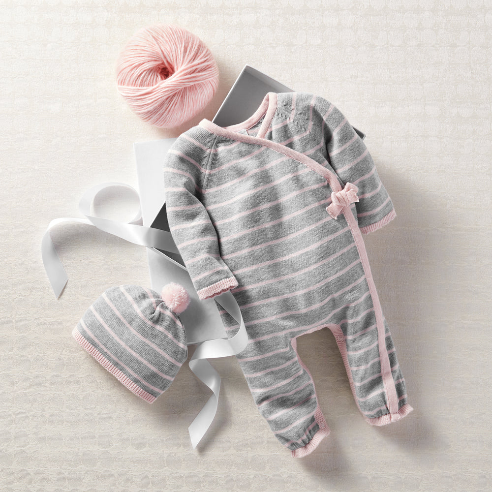 Mud Pie, Baby Girl Apparel - Outfit Sets,  Mud Pie - Pink Grey Knitted Gift Set