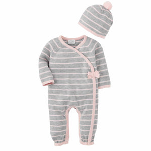 Mud Pie, Baby Girl Apparel - Outfit Sets,  Mud Pie - Pink Grey Knitted Gift Set