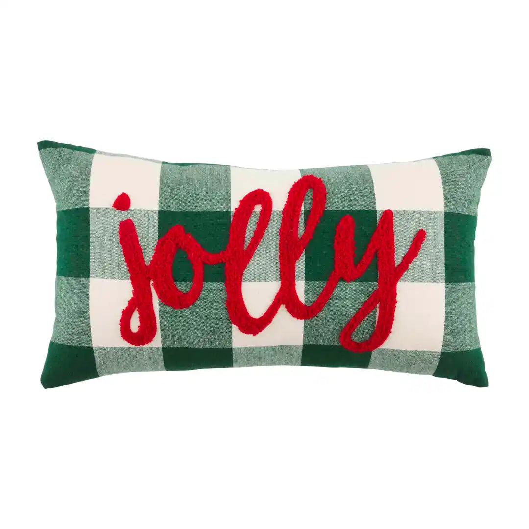 Mud Pie Jolly Christmas Plaid Pillow - Eden Lifestyle