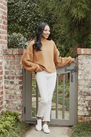 Mud Pie Layla Sherpa Tan Sweatshirt - Eden Lifestyle