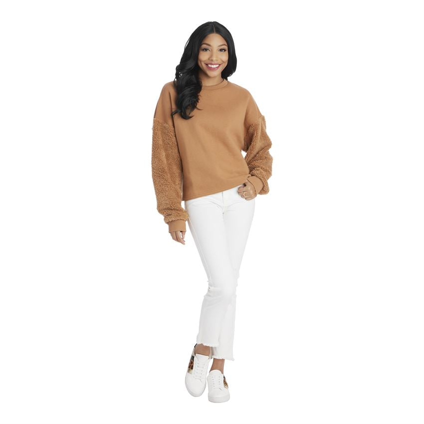 Mud Pie Layla Sherpa Tan Sweatshirt - Eden Lifestyle