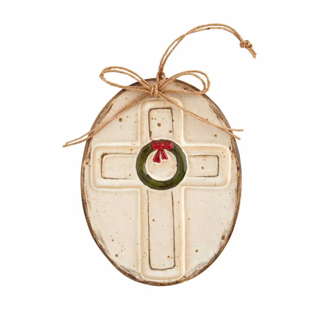 Mud Pie Stoneware Cross Ornament - Eden Lifestyle