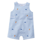 Mud Pie, Baby Boy Apparel - Rompers,  Mud Pie - Blue Seersucker Bunny Schiffli Shortall