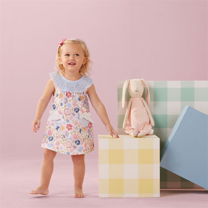 Mud Pie, Baby Girl Apparel - Dresses,  Mud Pie - Smocked Floral Bunny Dress