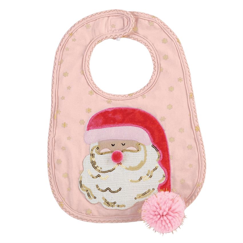Mud Pie, Baby - Feeding,  Mud Pie Pink Pom-Pom Santa Bib