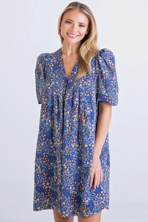 Multi Floral Puff Sleeve Dress - Eden Lifestyle