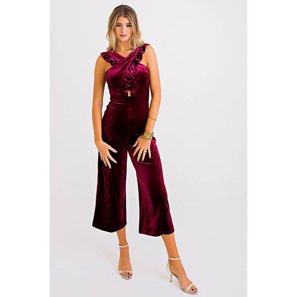 Eden Lifestyle, Women - Rompers,  Snake Velvet Burgundy Romper